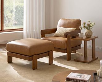 Castlery Eden Leather Armchair with Ottoman, Mocha, Brown, Castlery
