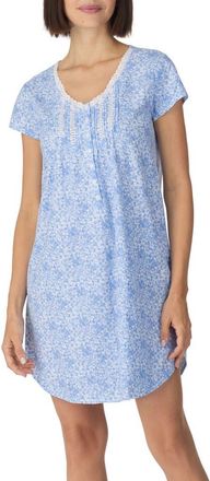 Eileen West Cotton Jersey Short Nightgown in Blue Print at Nordstrom, Size X-Large