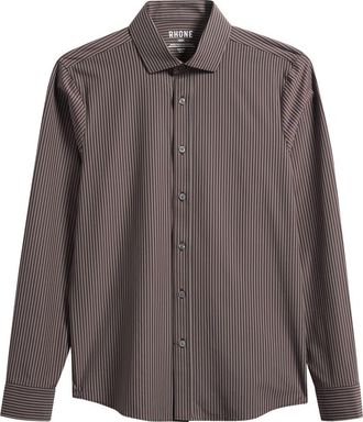 Rhone State of Mind Slim Fit Pinstripe Button-Up Shirt in Dark Espresso Stripe at Nordstrom, Size Xx-Large