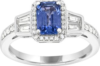 Diamond2Deal 10K White Gold Created Blue Sapphire White Sapphire and Diamonds Engagement Ring ( 1 Ct )