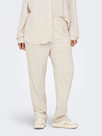 Only Carmakoma Schlupfhose ONLY CARMAKOMA CARSIESTA HW PULL-UP LINEN BL PNT NOOS, Damen, Gr. 42, L&auml;nge 32, moonbeam, Web, Obermaterial: 80% Viskose, 20% Leinen, unif