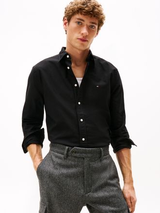 Tommy Hilfiger Langarmhemd TOMMY HILFIGER SOLID HERITAGE OXFORD Regular Fit SHIRT, Herren, Gr. XXL, N-Gr, schwarz (schwarz, schwarz solid), Web, Obermaterial: 100% B