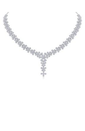 Kenneth Jay Lane Pav&eacute; Cubic Zirconia Floral Y-Necklace in Clear/Silver at Nordstrom Rack, Size 16