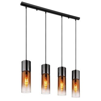 Netlighting Annika Bar Pendant Ceiling Light Matt Black Copper Glass Shade 4x E27
