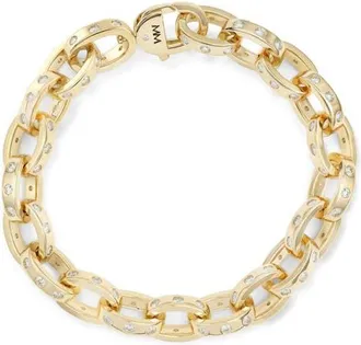 Melinda Maria Ashley Cubic Zirconia Chain Link Bracelet in Gold-White at Nordstrom, Size 7.5