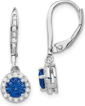 Diamond2Deal Sterling Silver Rhodium-plated Lab Created Dark Blue Spinel and White CZ Halo Drop Dangle Earrings