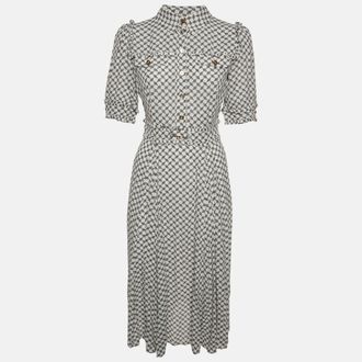 Elisabetta Franchi Off-White Horse Bit Print Crepe Shirt Dress