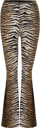 Generic Womens Flared Trousers High Waist Stretch Bell Womens Elastic High Waist Stretch Tiger Print Flared Pants Casual Pants Walking Trousers for Women (Kha