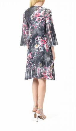Komarov Chiffon Dress With Split Sleeve In Jewel Floral