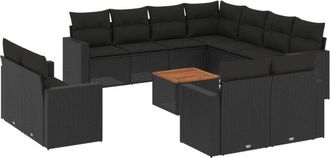 vidaXL Set De Sof&aacute;s De Jard&iacute;n 12 Piezas Cojines Rat&aacute;n Sint&eacute;tico Negro Vidaxl