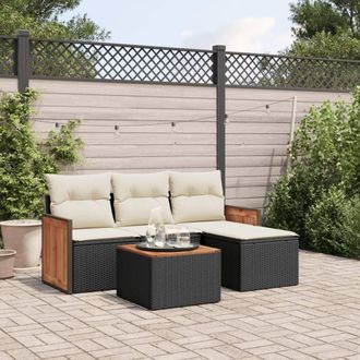 vidaXL Set De Muebles De Jard&iacute;n 5 Pzas Y Cojines Rat&aacute;n Sint&eacute;tico Negro Vidaxl