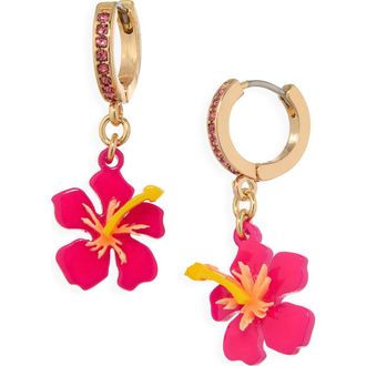 Leith Hibiscus Drop Huggie Hoop Earrings in Pink Multi- Gold at Nordstrom Rack