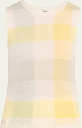 Vince Plaid Crewneck Sleeveless Top