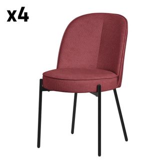 ML Design Set de 4 Sillas de comedor redondas rojas poli&eacute;ster con patas de metal