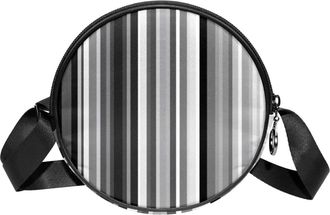 Generic Circle Crossbody Bag for Women, Black White Grey Striped Pattern Small Sling Bag Daypack with Zipper Adjustable Shoulder Straps Casual Ladies Girls Ro