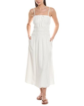 Onia Smocked Linen-Blend Midi Dress