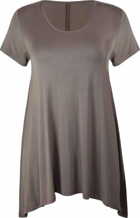 Purple Hanger Womens New Plain Uneven Dipped Hem Round Scoop Neck Ladies Short Sleeve Stretch Fit T-Shirt Top Light Brown Size 12-14