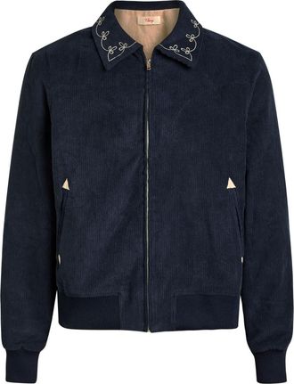 Cherry Los Angeles Charro Embroidered-collar Corduroy Jacket - Navy - XL