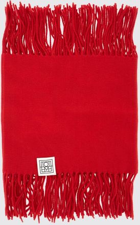 Toteme Wool and Cashmere Blend Scarf with Fringed Hem and Applied Logo