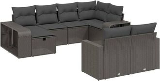 vidaXL Set De Sof&aacute;s De Jard&iacute;n 10 Pzas Cojines Rat&aacute;n Sint&eacute;tico Negro Vidaxl