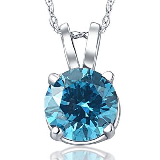 Pompeii3 2ct Blue Diamond Solitaire 14K White Gold Pendant Lab Grown