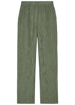 Emporio Armani Crinkled Straight-leg Trousers - Olive - 48 (UK16 / XL)