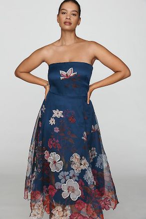Maeve Strapless Floral Chiffon Midi Dress
