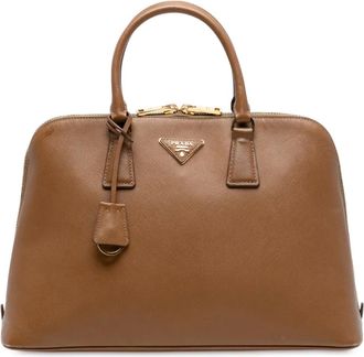 Prada 2010-2025 grote Saffiano Lux Promenade tas - Bruin