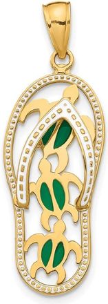 Diamond2Deal 10k Yellow Gold Enamel Cut-out Flip Flop Sea Turtles Pendant