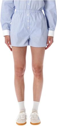 Sporty & Rich Poplin Short Stripe - Dames - Bermuda - Blauw - M - Katoen - Korte Broeken
