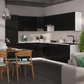 Vicco Cocina Esquinera Fame-line, Negro A Rayas/blanco, 227 X 287 Cm, Et Antracita, Vicco