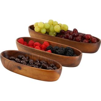 MegaChef 3 Piece Acacia Wood Oval Serving Bowls in Assorted Sizes at Nordstrom