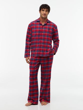 Tommy Hilfiger Mens Plaid Flannel Shirt & Pant Sleep Set - Check Global Stp Medium Red - XL