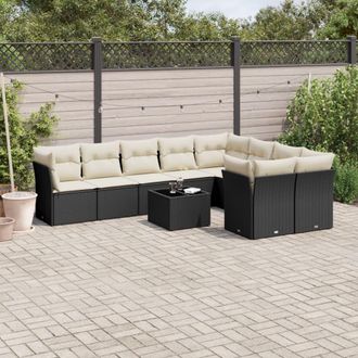 vidaXL Vidaxl - Set De Sof&aacute;s De Jard&iacute;n 10 Pzas Cojines Rat&aacute;n Sint&eacute;tico Negro