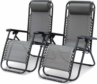 Sweeek Tumbona plegable de textileno multiposici&oacute;n, set de 2, gris