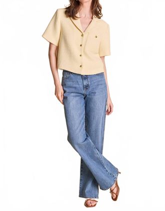 English Factory Short Sleeve Tweed Shirt In Butter Yellow