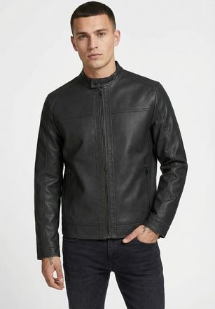 Jack & Jones Lederimitatjacke JACK & JONES JJEWARNER WASHED PU JACKET NOOS, Herren, Gr. XXL, schwarz (schwarz pattern:washed pu), Web, Obermaterial: 100% Polyester