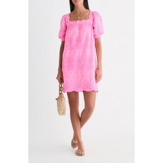 Vineyard Vines Serena Cotton Eyelet Shift Minidress in Neon Bloom at Nordstrom, Size Medium