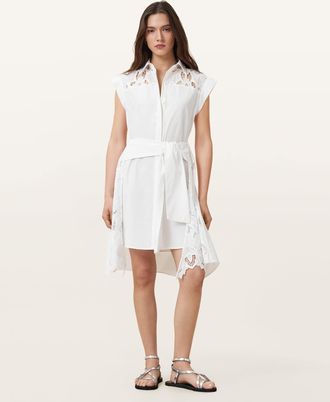 AllSaints Polyester Zola Broderie Anglaise Mini Dress, Size: UK 16/US 12