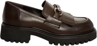 Guglielmo Rotta Chocoladekleurige leren mocassin met franjes - Dames - Loafers - Bruin - 36 EU - Leer - Schoenen