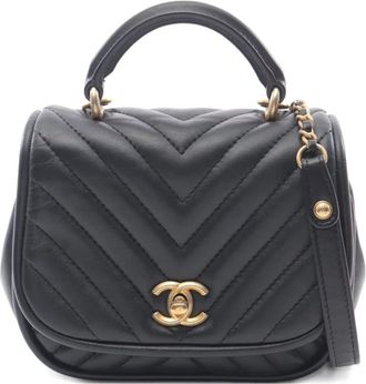 Chanel Borsa mini in pelle di agnello con motivo chevron 2017 - Nero