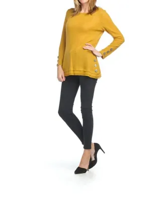 Papillon Waffle Top With Button Detail In Mustard