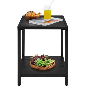 Yaheetech Homevive Mesa Auxiliar De Metal De Dos Niveles Con Dise&ntilde;o De Listones Y Estante Inferior De Almacenamiento Mesita De Noche Estilo Industrial Para Pati