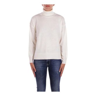 Woolrich Turtlenecks, female, Beige, Size: S Beige High Neck Sweater Logo Front