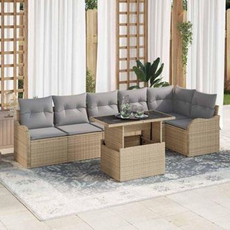 vidaXL Vidaxl - Conjunto De Sof&aacute; De Jard&iacute;n Con Coj&iacute;n 7 Pcs Beige Polirat&aacute;n