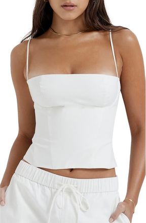 House of CB Audette Structured Cotton Twill Corset Top in White at Nordstrom, Size X-Large D