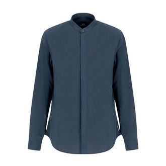 A|X Armani Exchange Casual Shirts, male, Blue, Size: M Mandarin Collar Shirt - Blue