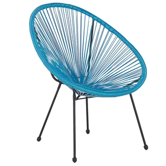 Beliani Beliani - Silla De Balc&oacute;n De Rat&aacute;n Sint&eacute;tico Azul Resistente A La Intemperie Sala De Estar Jard&iacute;n Bistr&oacute; Moderno Acapulco