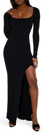 Good American Virgo Long Sleeve Rib Sweater Dress in Black001 at Nordstrom Rack, Size X-Large