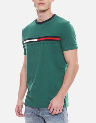 Tommy Hilfiger Mens Tommy Hilfiger Mens T Shirts Crew Neck Signature Stripe - Green - Size: 36